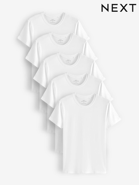 White 5 Pack Signature Bamboo T-Shirts (Q63704) | €34