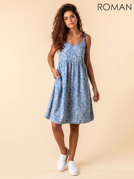 Roman Blue Tropical Print Sun Dress (Q63706) | €26