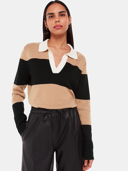 Whistles Stripe Rugby Knitted Black Jumper (Q63708) | €63