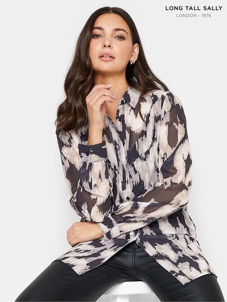 Long Tall Sally Black Sheer Button Through 100% Cotton Shirt (Q63718) | €19