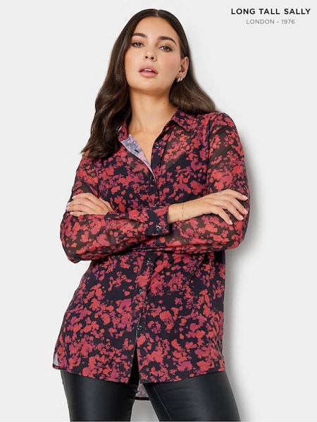 Long Tall Sally Red Sheer Button Through Shirt (Q63725) | €19