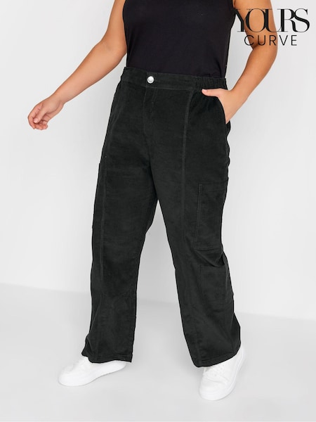 Negru - Pantaloni cargo din catifea reiată Yours Curve (Q63733) | 121 LEI