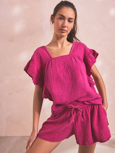 Pink Crinkle Frill Sleeve Top (Q63994) | €9