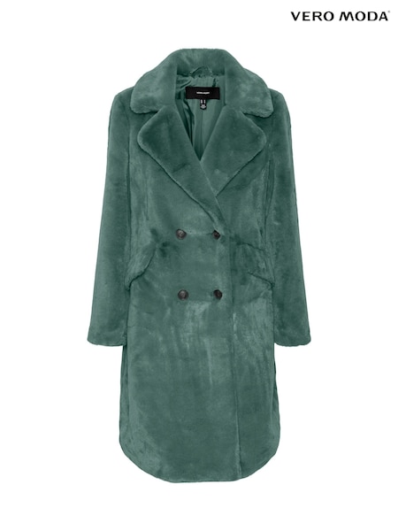 VERO MODA Green Longline Button Up Faux Fur Coat (Q64159) | € 50