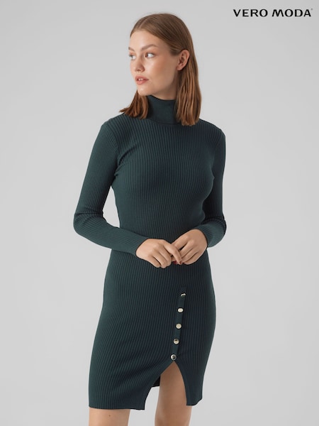 Verde - Rochie pulover mulată tricotată cu detaliu nasturi VERO MODA (Q64170) | 150 LEI