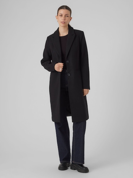 VERO MODA Black Longline Button Up Smart Wool Coat (Q64175) | €46