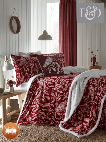 Dreams & Drapes Red Christmas Woodland Owls Plush Fleece Duvet Cover Set (Q64290) | €29 - €60