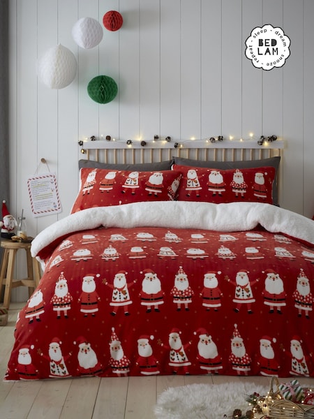 Bedlam Red Jolly Santa Plush Fleece Christmas Duvet Cover Set (Q64322) | $35 - $48