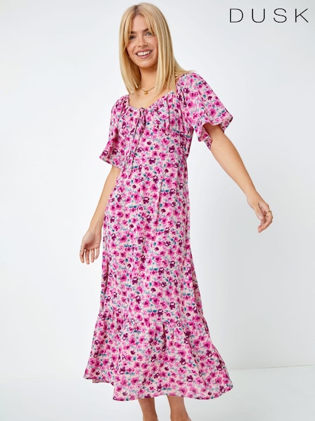 Dusk Pink Floral Print Sweetheart Midi Dress (Q64342) | €41.50