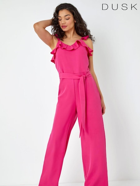 Dusk Pink Frill Detail Wide Leg Jumpsuit (Q64355) | €34
