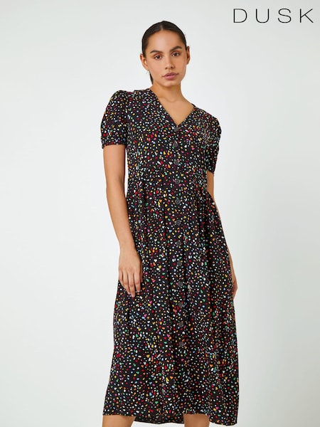 Dusk Black Ditsy Spot Print Button Down Dress (Q64359) | €35
