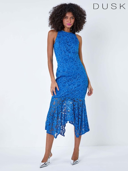 Dusk Blue Sleeveless Stretch Lace Midi Dress (Q64361) | €44.50