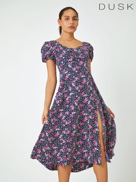 Dusk Black Floral Polka Dot Puff Sleeve Dress (Q64416) | €41.50