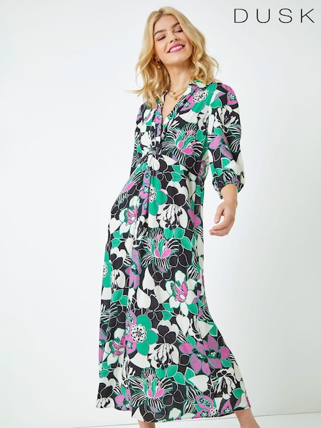 Dusk Black Floral Twist Front Maxi Shirt Dress (Q64425) | €38
