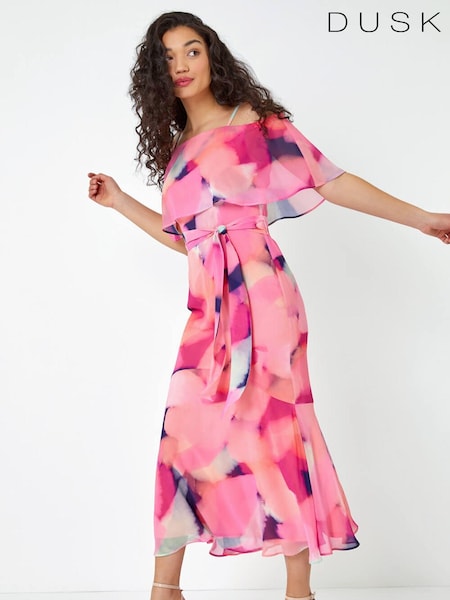 Dusk Pink Abstract Overlay Chiffon Maxi Dress (Q64481) | €47.50