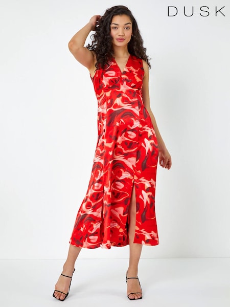 Dusk Red Sleeveless Marble Print Midi Dress (Q64527) | €41.50