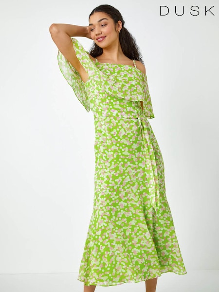 Dusk Green Spot Print Overlay Chiffon Maxi Dress (Q64528) | €38