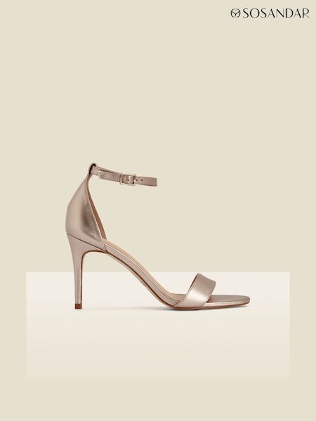 Sosandar Gold Leather Barely There High Heel Sandals (Q64530) | 391 QAR