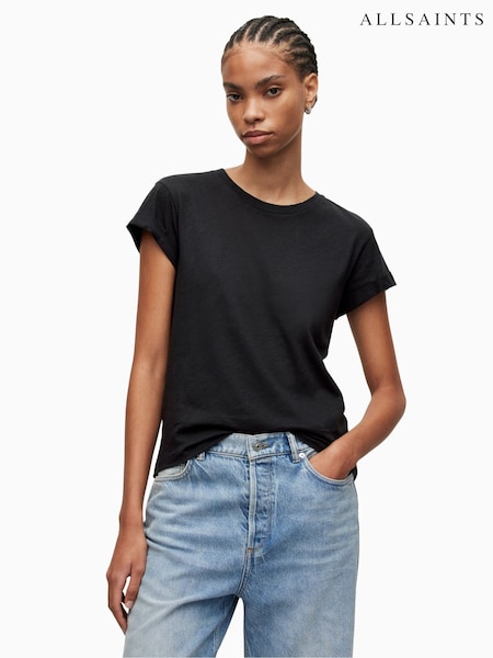 AllSaints Black Anna 100% Cotton T-Shirt (Q64547) | 223 QAR