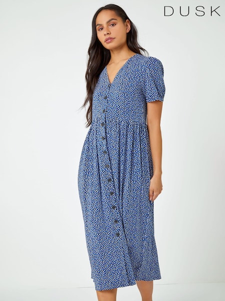 Dusk Blue Ditsy Spot Button Through Midi Dress (Q64549) | €46