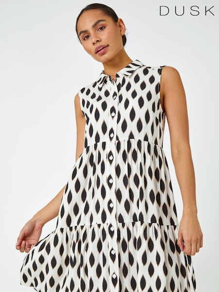Dusk White Spot Print Button Through Shirt Dress (Q64560) | €30