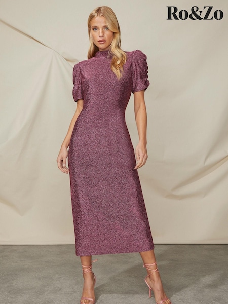 Ro&Zo Pink Sparkle Jersey High Neck Midi Dress (Q64589) | €42