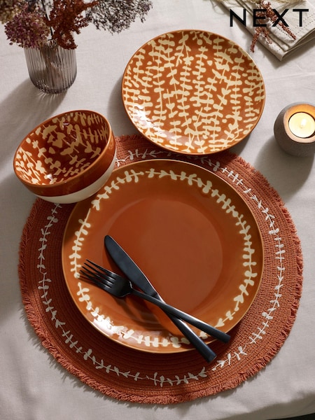 12 Piece Rust Orange Trailing Leaf Dinner Set (Q64628) | € 60
