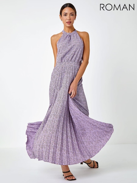 Roman Purple Ditsy Floral Halter Neck Maxi Dress (Q64804) | €44.50