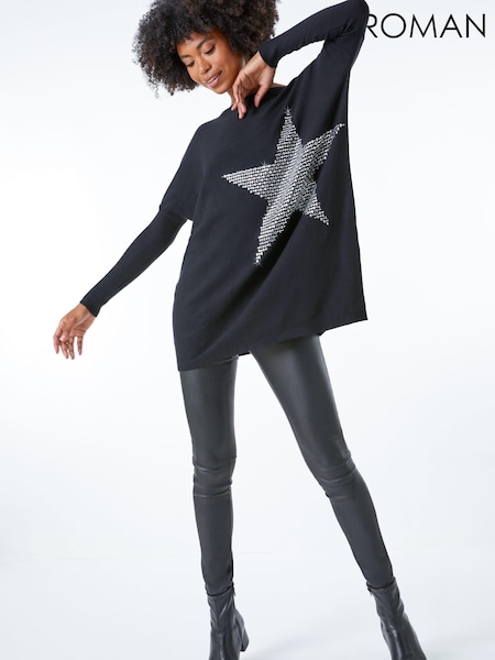 Roman Black Star Embellished Sparkle Jumper (Q64854) | €24