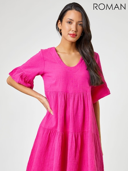 Roman Pink Textured Tiered Smock Dress (Q64944) | €31