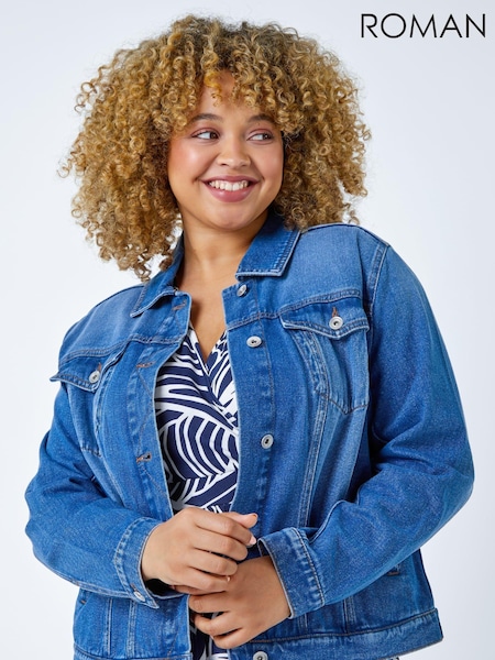 כחול  - Roman Mid Wash Denim Jacket (Q64950) | ‏277‏₪