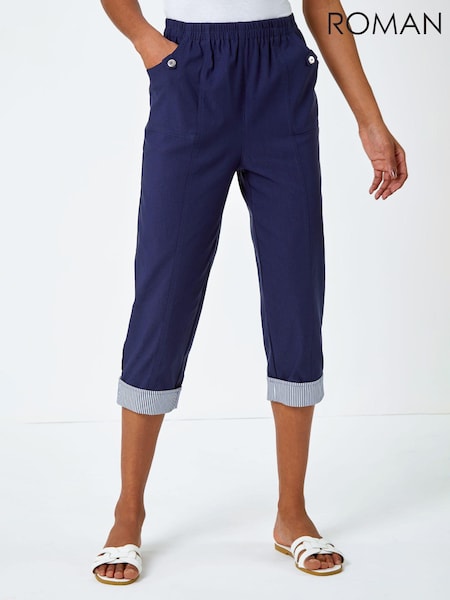 Roman Contrast Detail Cropped Stretch Trousers (Q64967) | €50