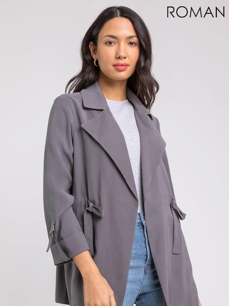 Серый - Roman Tie Waist Longline Jacket (Q64972) | €60
