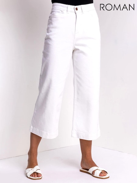 Roman White Wide Leg Stretch Denim Culottes (Q65108) | €54