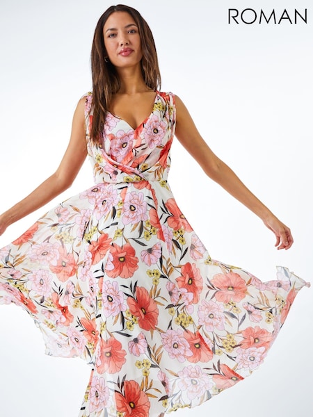 Roman White Floral Print Hanky Hem Dress (Q65149) | €47.50