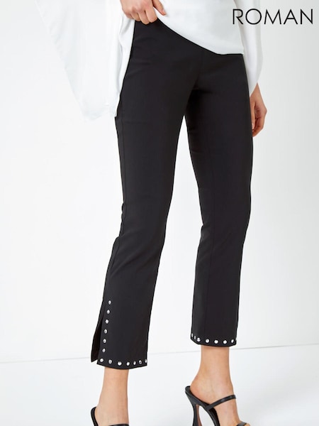 Roman Black Stud Detail Cropped Stretch Trousers (Q65226) | €42