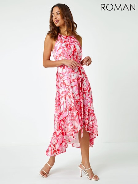 Roman Pink Halter Neck Butterfly Print Dress (Q65257) | €38