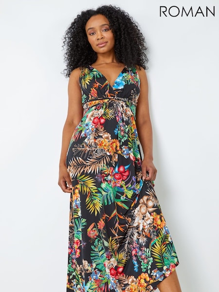 Roman Black Petite Tropical Print Maxi Dress (Q65273) | €80