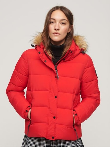 Superdry Red Faux Fur Short Hooded Puffer Jacket (Q65321) | €70
