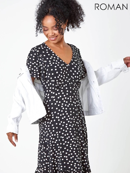 Roman Petite Polka Dot Stretch Tea Dress (Q65349) | ‏264‏₪