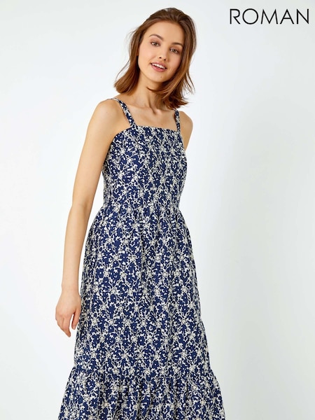 Roman Blue Sleeveless Crochet Detail Cotton Blouse (Q65351) | €15.50