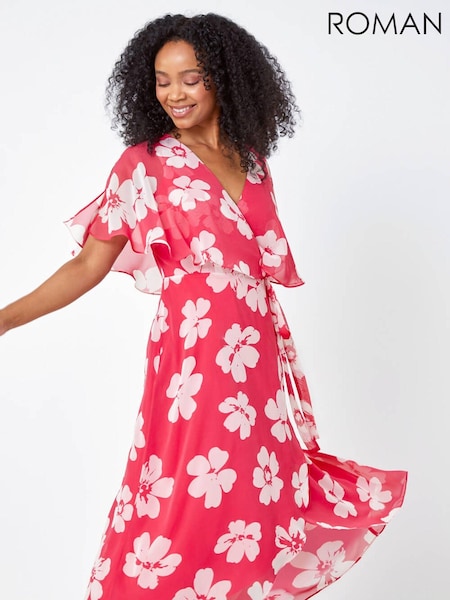 Roman Pink Petite Floral Print Cape Dress (Q65438) | €37