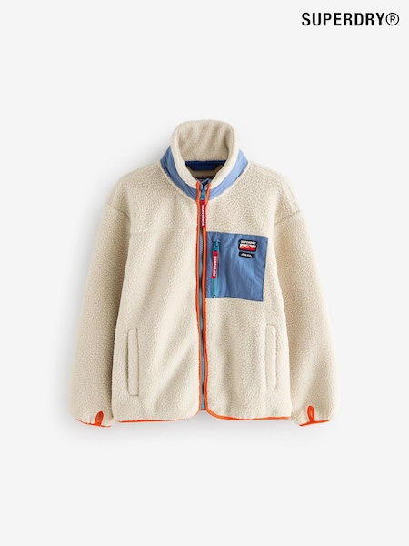 Superdry Ecru White Borg Zip Through Jacket (Q65728) | €60 - €62