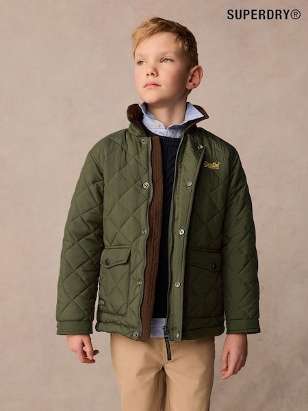 ירוק - Superdry Quilted Collared Jacket (Q65732) | ‏241‏₪ - ‏251‏ ₪