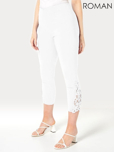 Roman White Lace Insert Crop Stretch Trousers (Q65807) | €49