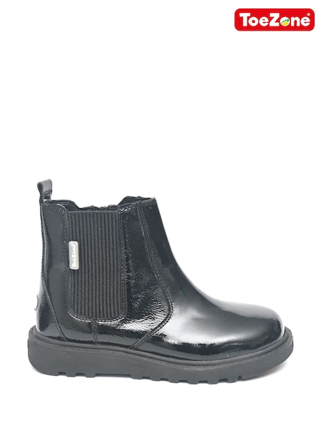 Toezone Patent Leather Side Zip and Side Elastic Black Boots (Q65823) | AED210