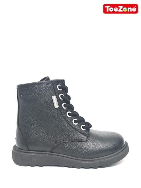 ToeZone August All Leather Side Zip and Lace Black Boots (Q65825) | AED210