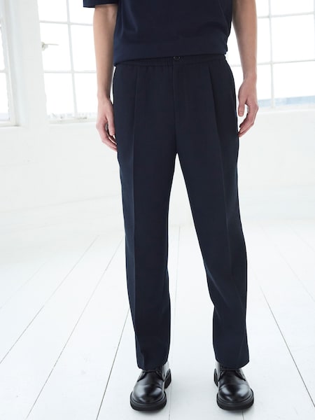 Navy EDIT Textured Pleated Trousers (Q65840) | €6