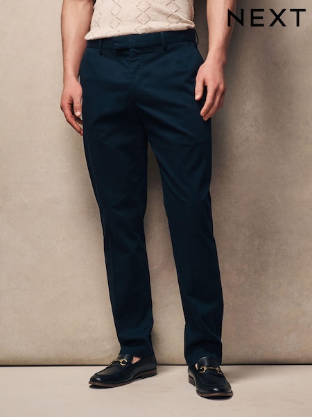 Navy Blue Stretch Sateen Chino Trousers (Q65916) | €14.50