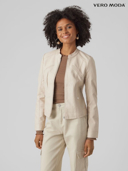 Cream - Jachetă biker din piele artificială fără guler VERO MODA (Q65941) | 158 LEI